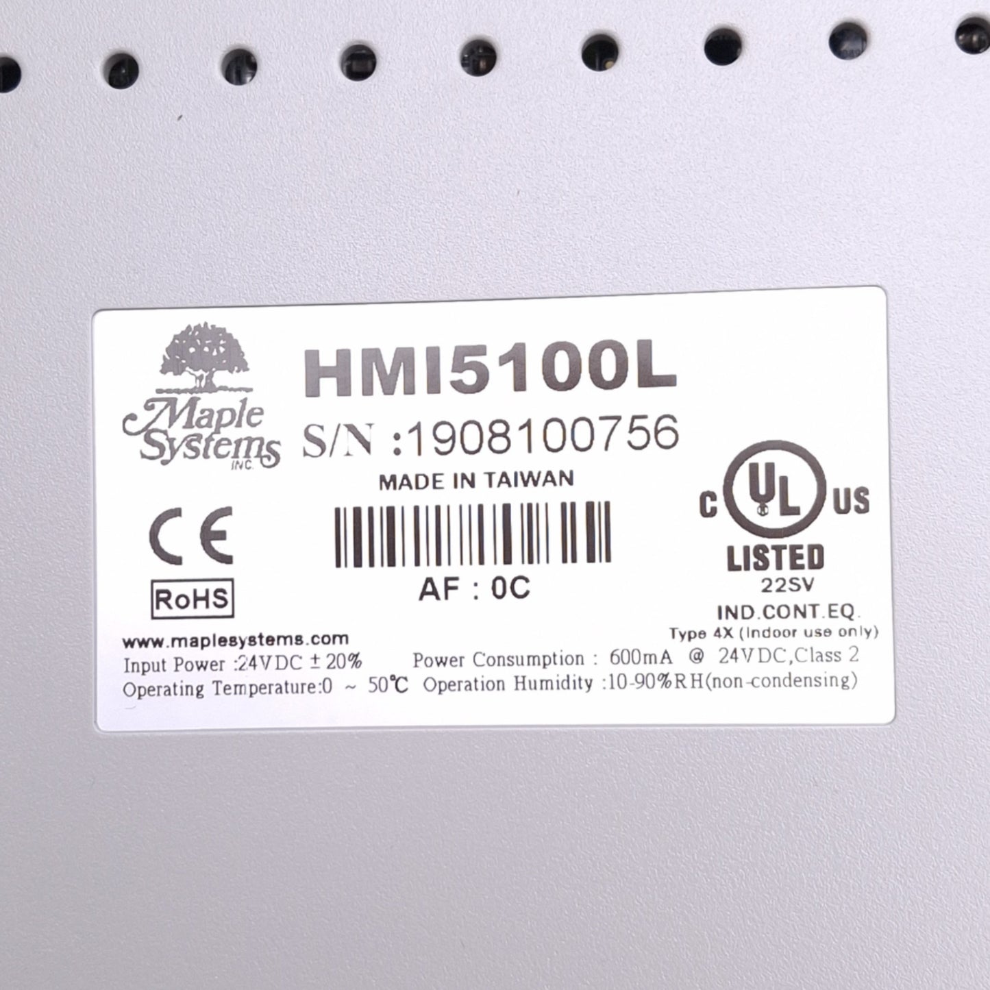 Used Maple Systems HMI5100L Operator Interface Panel, 10.1" Touchscreen, 800x480, 24V