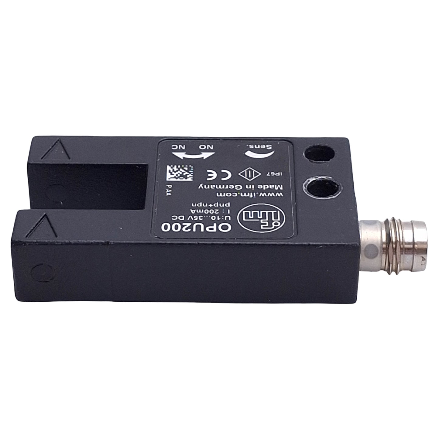 Used IFM OPU200 Photoelectric Fork Sensor, Infrared, 10-30VDC, PNP/NPN, 0.2mm Object