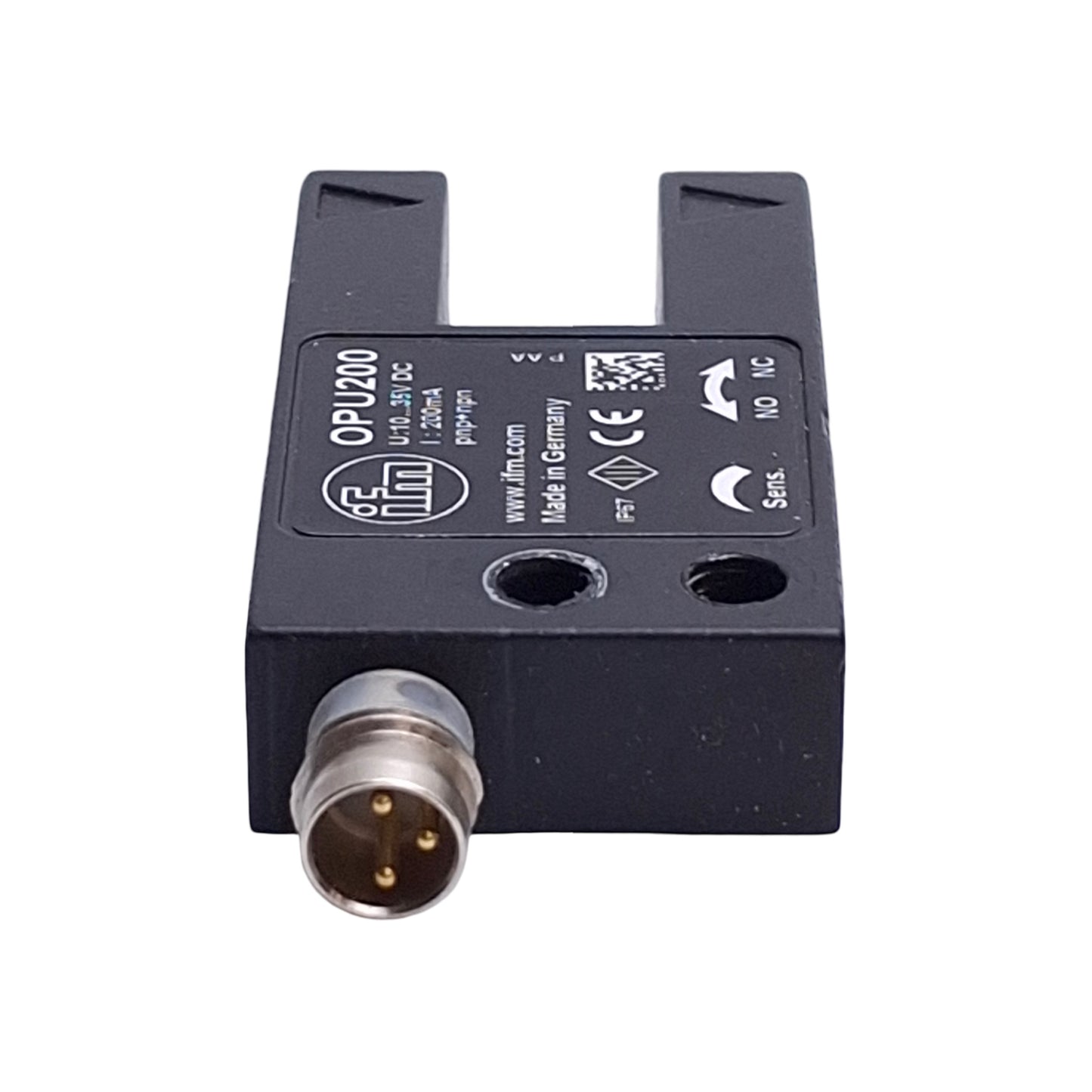 Used IFM OPU200 Photoelectric Fork Sensor, Infrared, 10-30VDC, PNP/NPN, 0.2mm Object