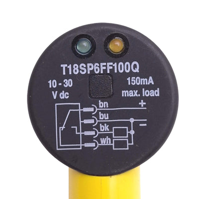 Used Banner T18SP6FF100Q Photoelectric Sensor, 4-P M12, PNP Out, 10-30VDC, 150mA Max