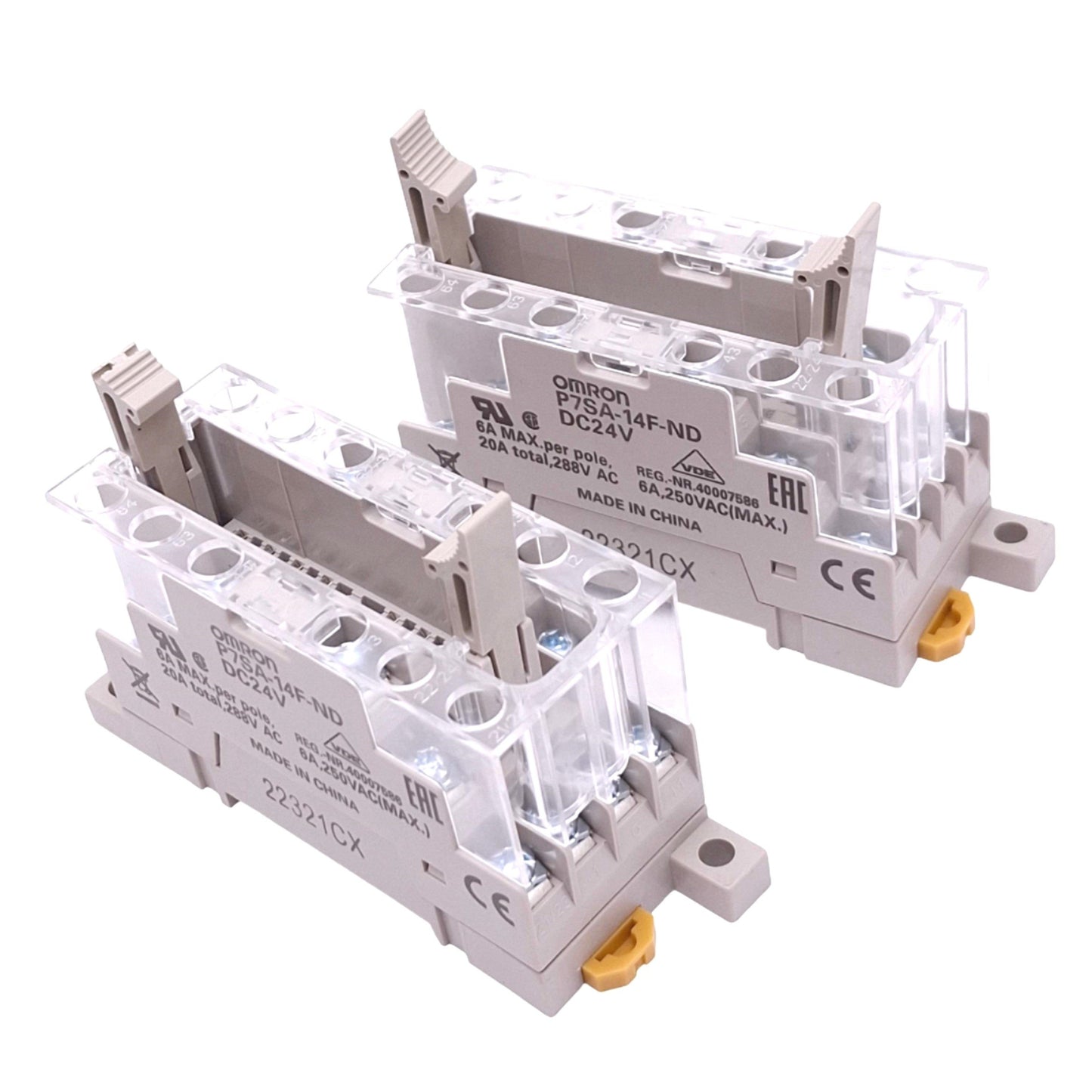 Used Lot of 2 Omron P7SA-14F-ND DC24V Relay Sockets, 14-Pin, 6A 250VAC Max, DIN Rail