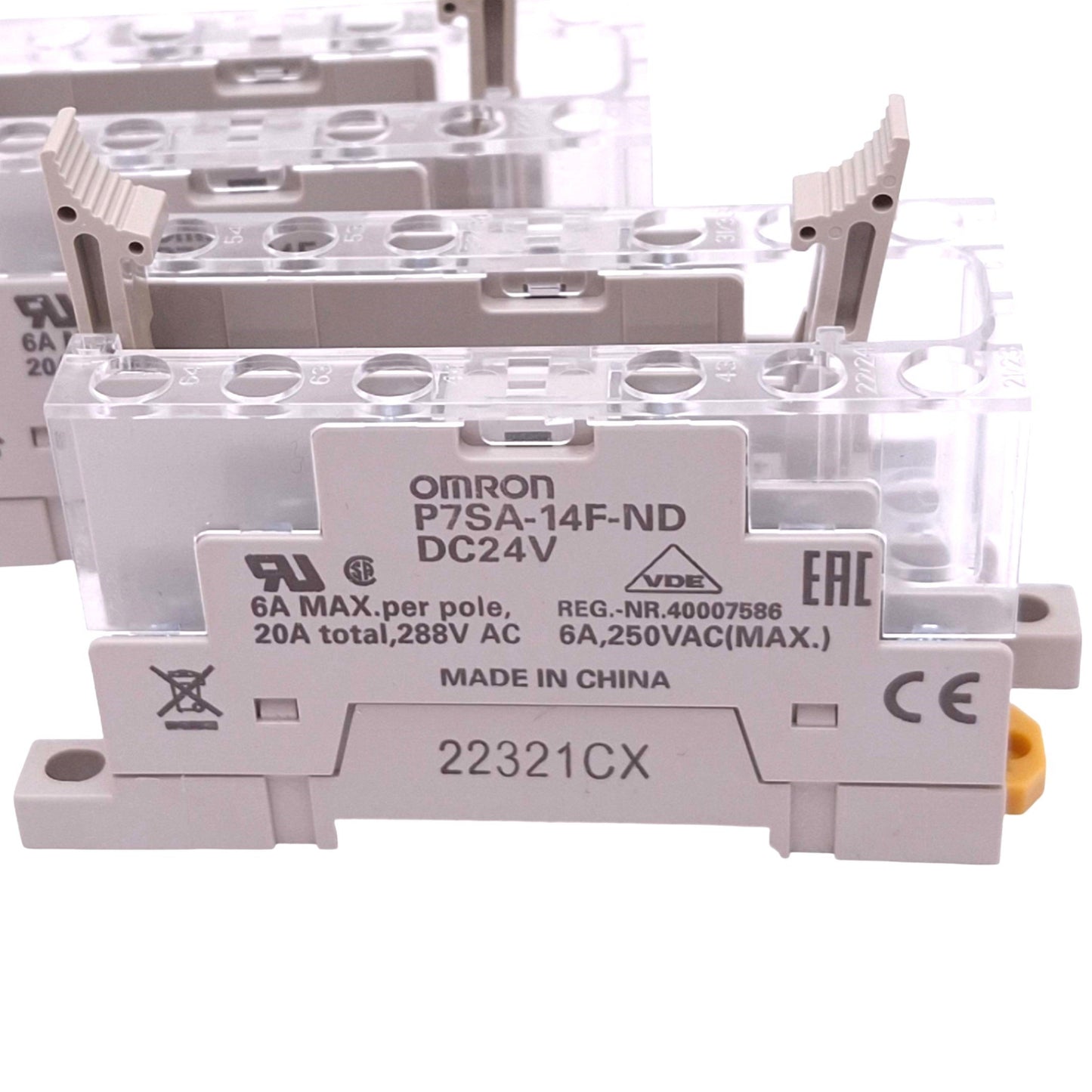 Used Lot of 2 Omron P7SA-14F-ND DC24V Relay Sockets, 14-Pin, 6A 250VAC Max, DIN Rail