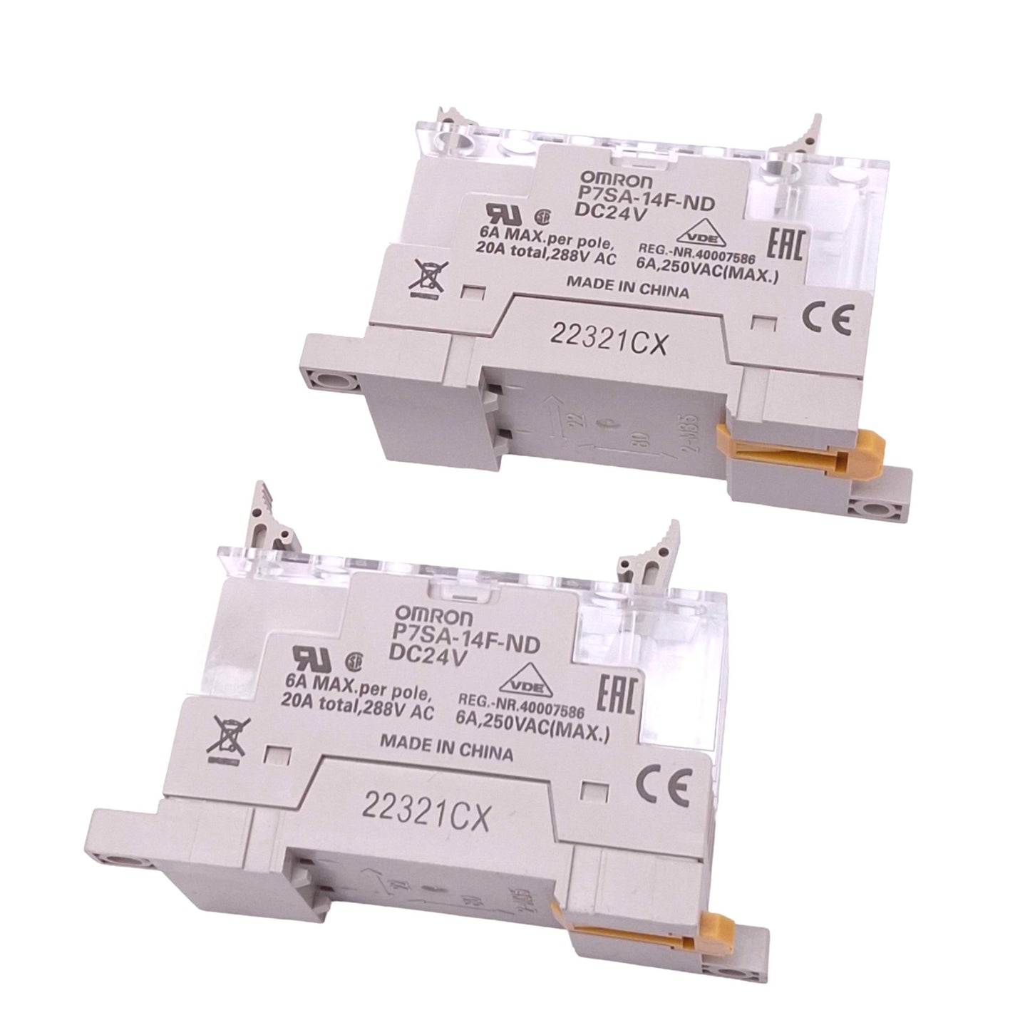 Used Lot of 2 Omron P7SA-14F-ND DC24V Relay Sockets, 14-Pin, 6A 250VAC Max, DIN Rail