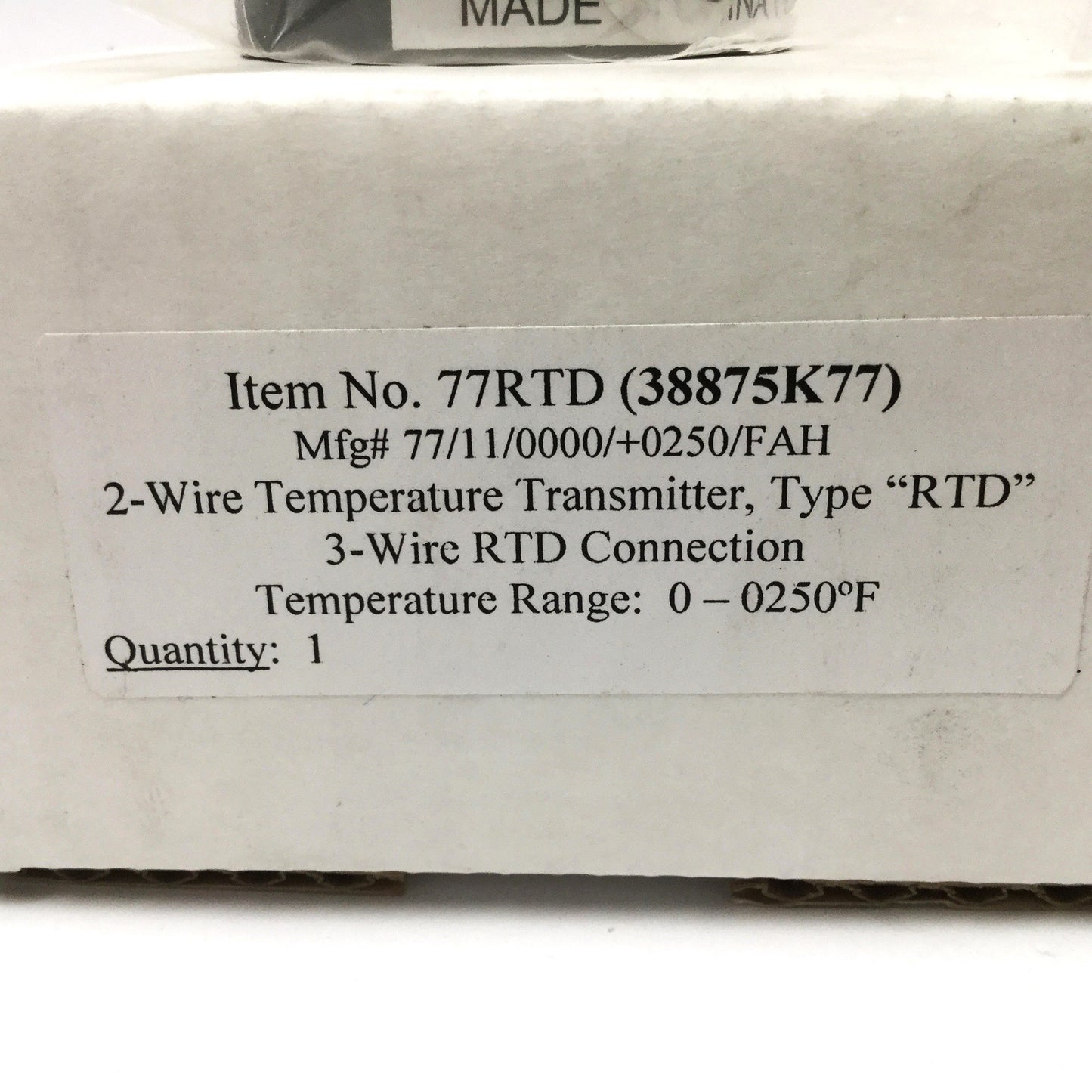 New – Open box Jenco 77/11/0000/+0250/FAH Temperature Transmitter, 3-Wire RTD, 0-250°F, 4-20mA