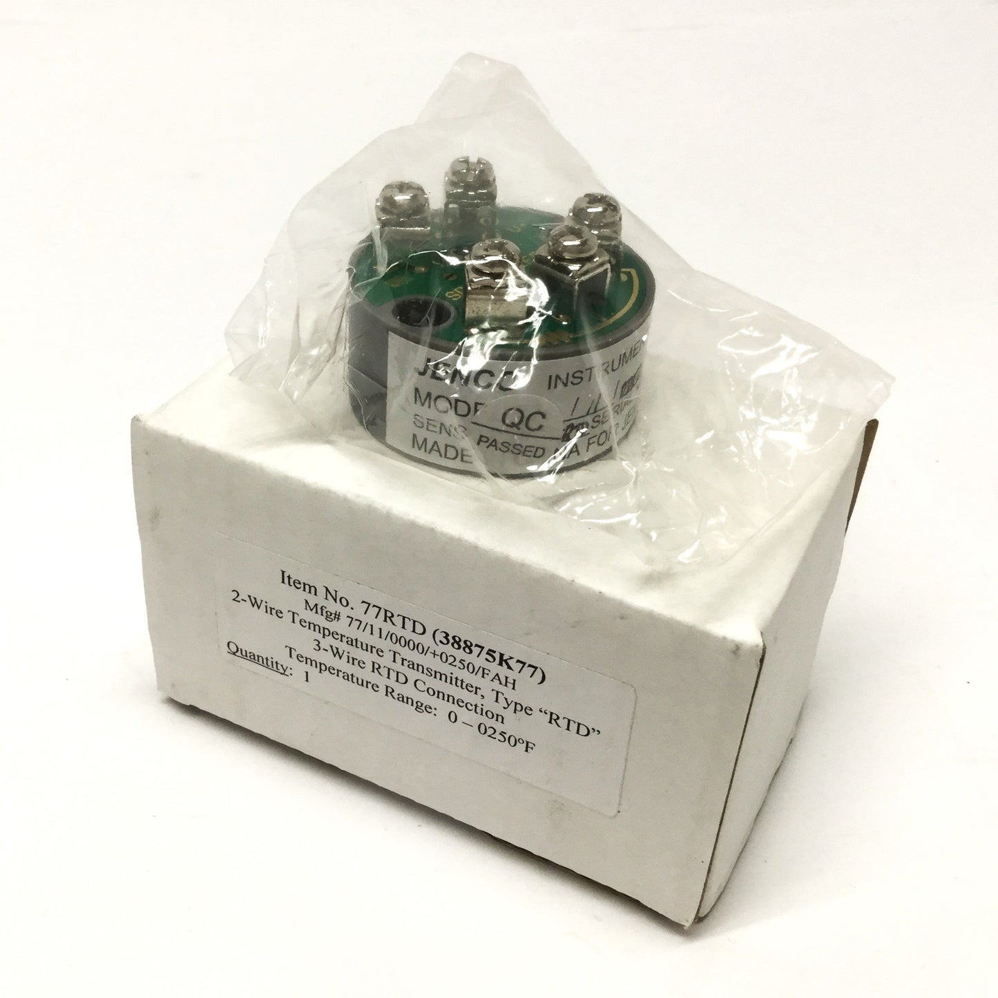 New – Open box Jenco 77/11/0000/+0250/FAH Temperature Transmitter, 3-Wire RTD, 0-250°F, 4-20mA