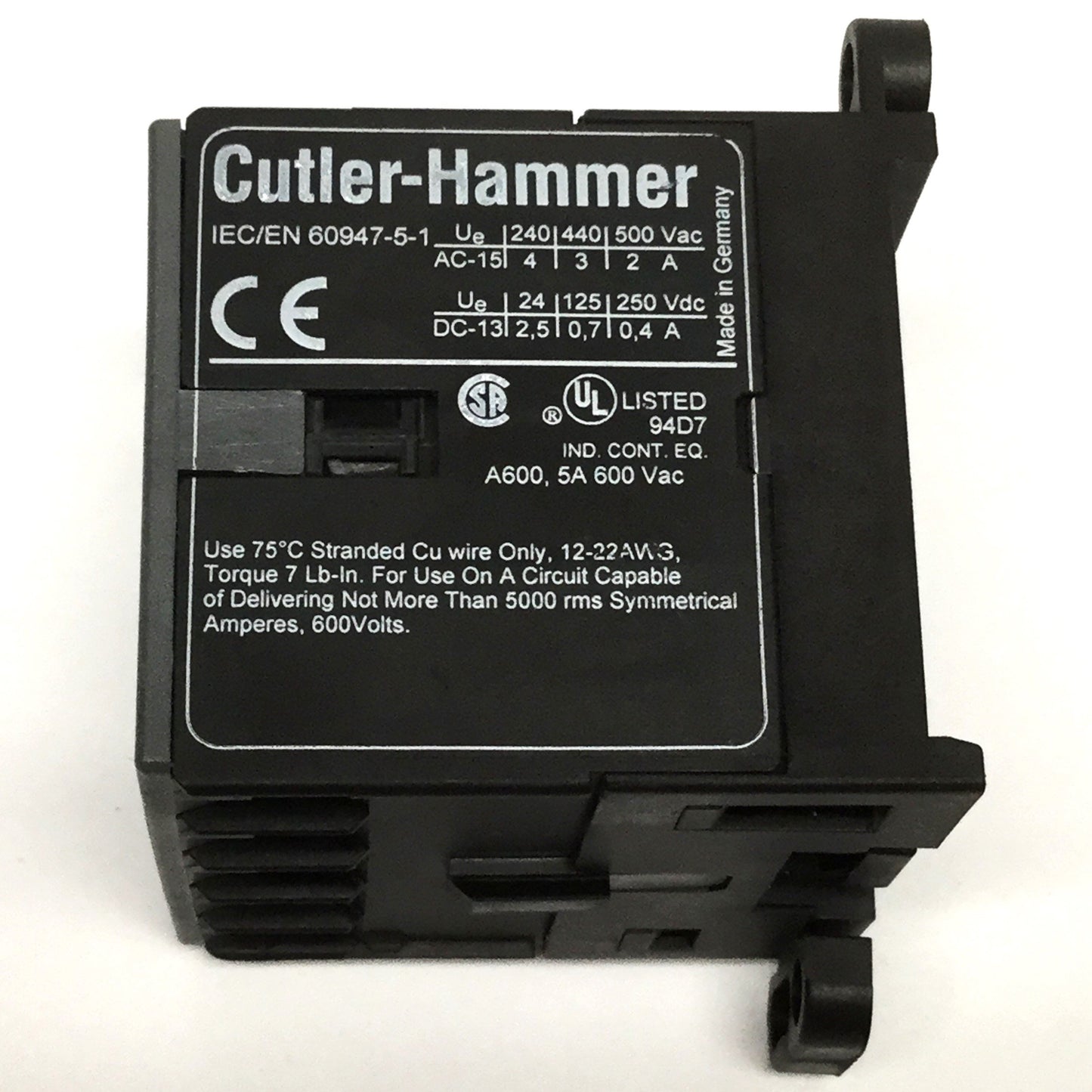 Used Cutler Hammer D12CRC40T1 Control Relay, 4-Pole NO, 24VDC Coil, 5A 600VAC