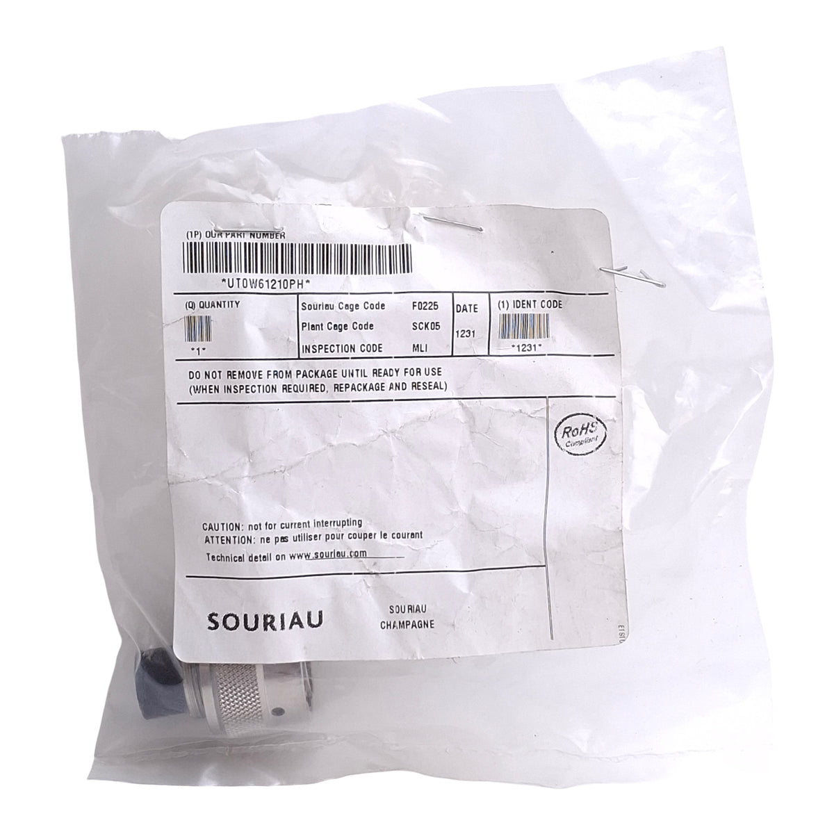 New Eaton UT0W61210PH Souriau Cable Mount Mil Spec Circular Connector, 12-10 Shell