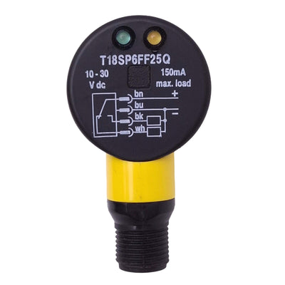 Used Banner T18SP6FF25Q Photoelectric Sensor, M12 4-P, 25mm Range, 10-30VDC, PNP Out