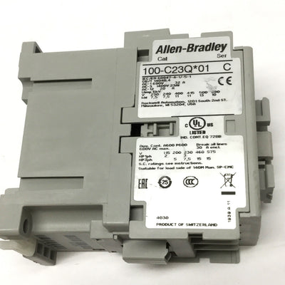 Used Allen Bradley 100-C23QJ01 Contactor Relay 24VDC Coil, 3-Pole + 1NC, 600VAC 30A