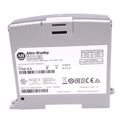Used Allen Bradley 1762-IF4 MicroLogix Analog Input Module, 4-Channel, +-10V 4-20mA