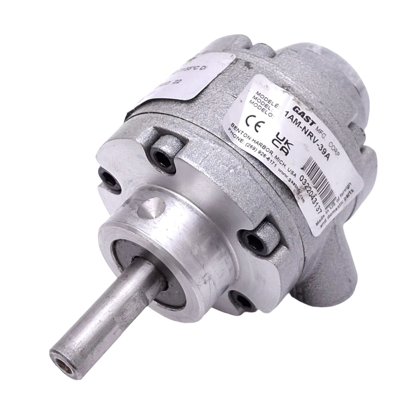 Used Gast 1AM-NRV-39A Air Motor, 100psi 10000rpm 5.6in-lbs 0.42hp Max, 1/8in NPT