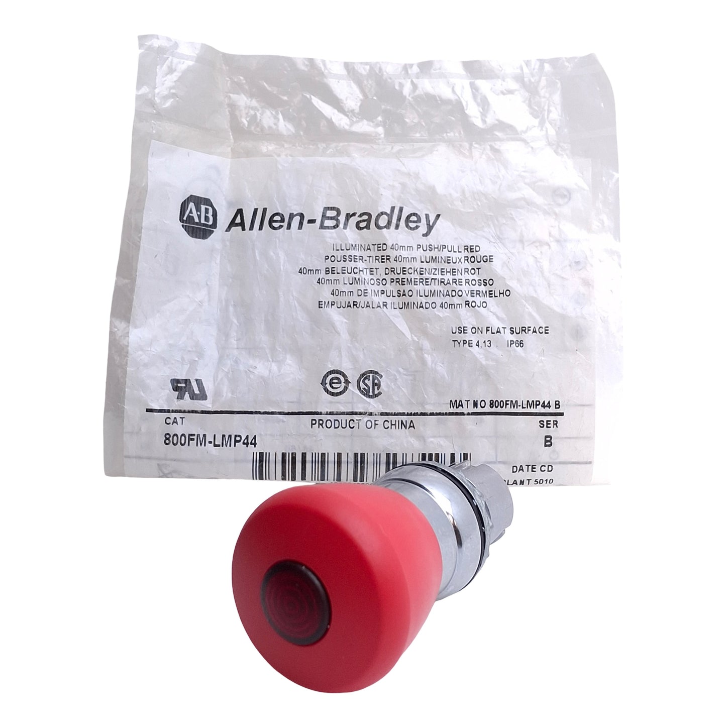 New Allen Bradley 800FM-LMP44 Push/Pull E-Stop Operator, Illuminated, ø40mm