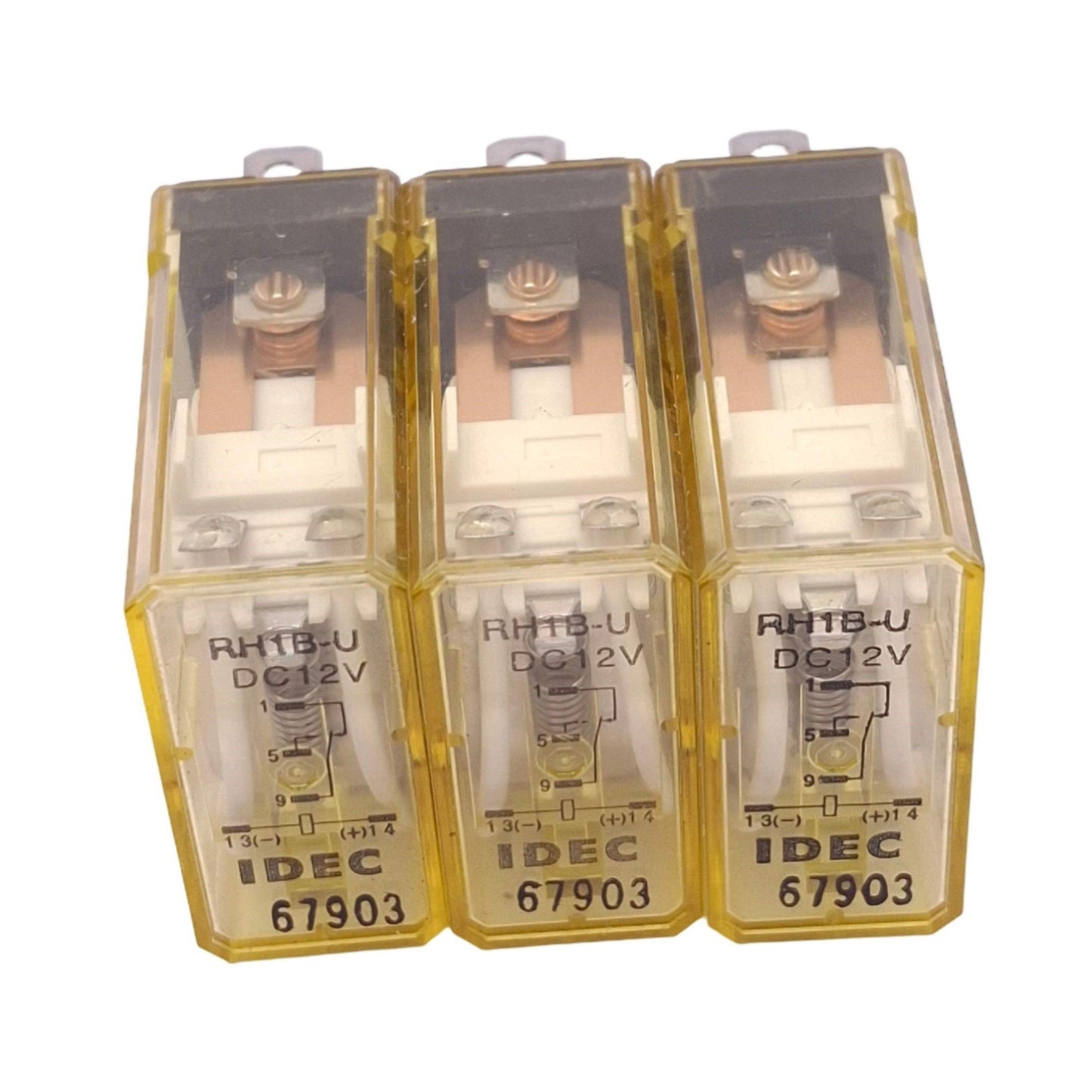 Used Lot of 3 IDEC RH1B-U-DC12V Relays, SPDT, 5-Pin, 10A 240VAC Max, 12VDC Coil