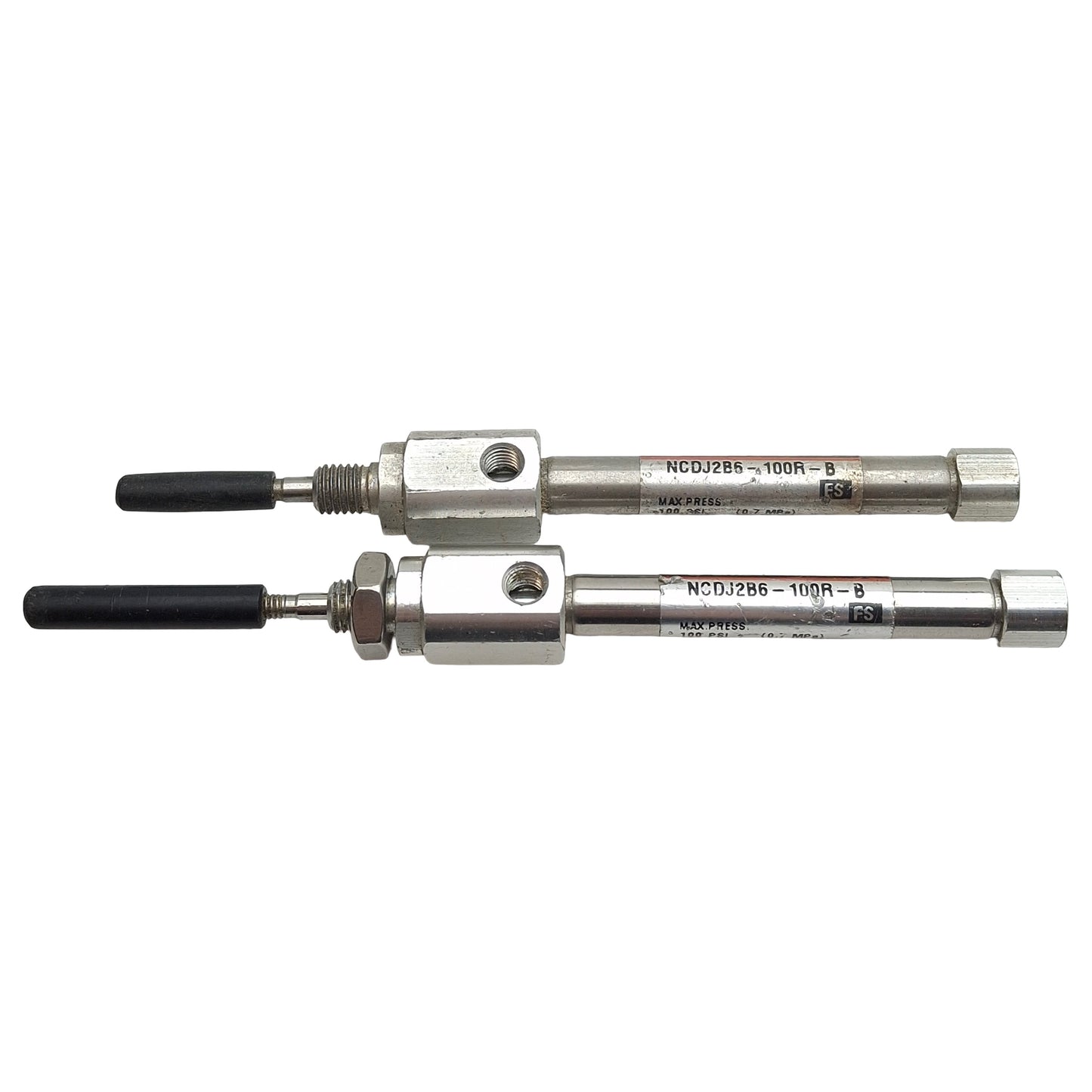 Used Lot of 2 SMC NCDJ2B6-100R-B Pneumatic Cylinder, ø1/4in Bore, 1in Stroke, #10-32