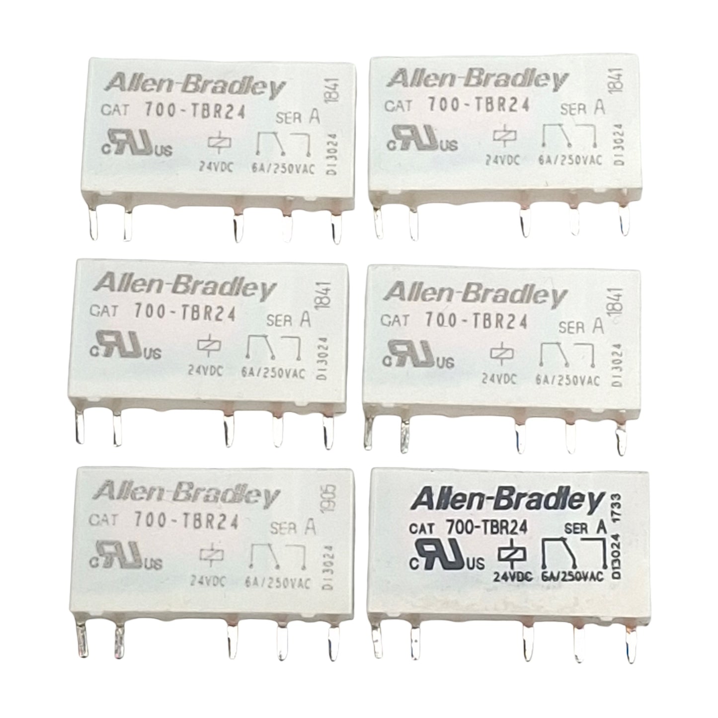 Used Lot of 6 Allen Bradley 700-TBR24 Power Relay, SPDT, 5-Pin, 6A 250VAC, 24VDC Coil
