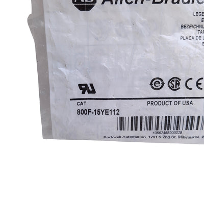 Used Allen Bradley 800F-15YE112 Adhesive Backed E-Stop Plate, Pack of Ten, 30.5mm
