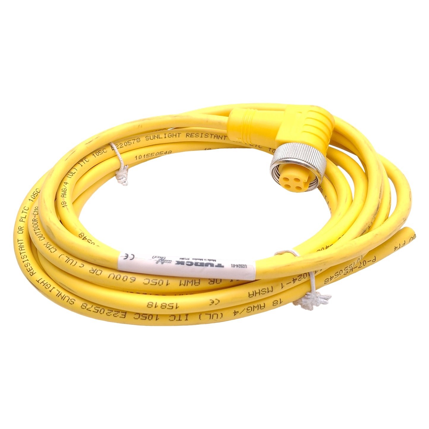 Used Turck WKM 40-4M Single Ended Cableset 7/8" Right-angle 4-Pin Female-Flying Leads
