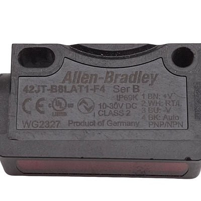Used Allen Bradley 42JT-B8LAT1-F4 Photoelectric Sensor 120mm Range 10-30VDC M12 4-Pin