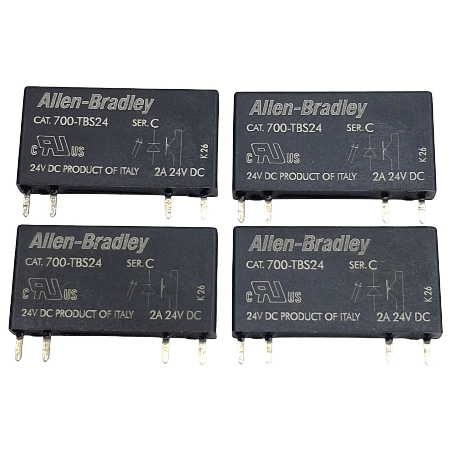 Used Lot of 4 Allen Bradley 700-TBS24 Power Relay, SPST 1N.O., 4-Pin, 2A 24VDC