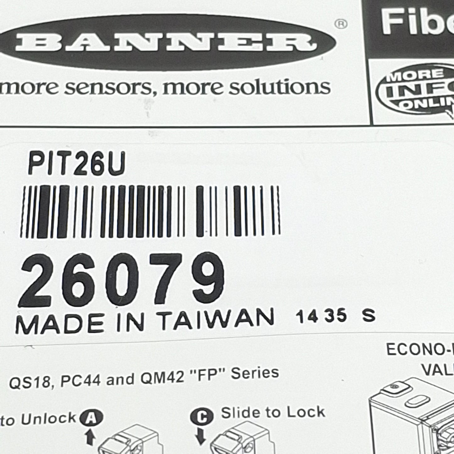 New Banner PIT26U 26079 Inline Plastic Fiber Optic ø0.5mm Core, 2m Length, M3 Barrel