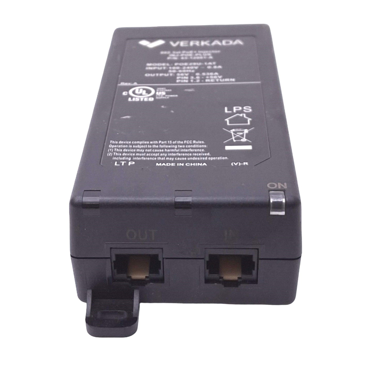 Used Phihong POE29U-1AT POE Injector 100-240VAC 0.8A In, 56VDC 0.536A Out, RJ45