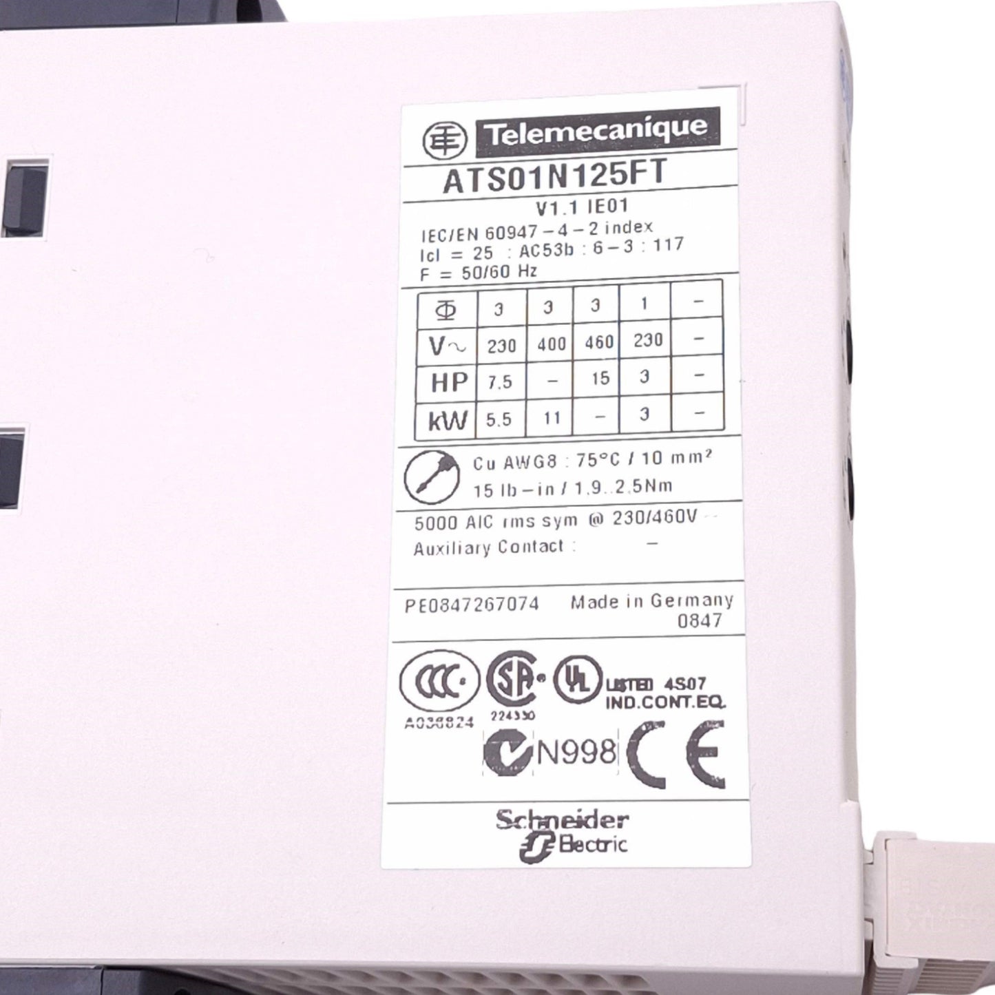 Used Telemecanique ATS01N125FT Altistart 01 Soft Starter, 110-480VAC, 11kW Max