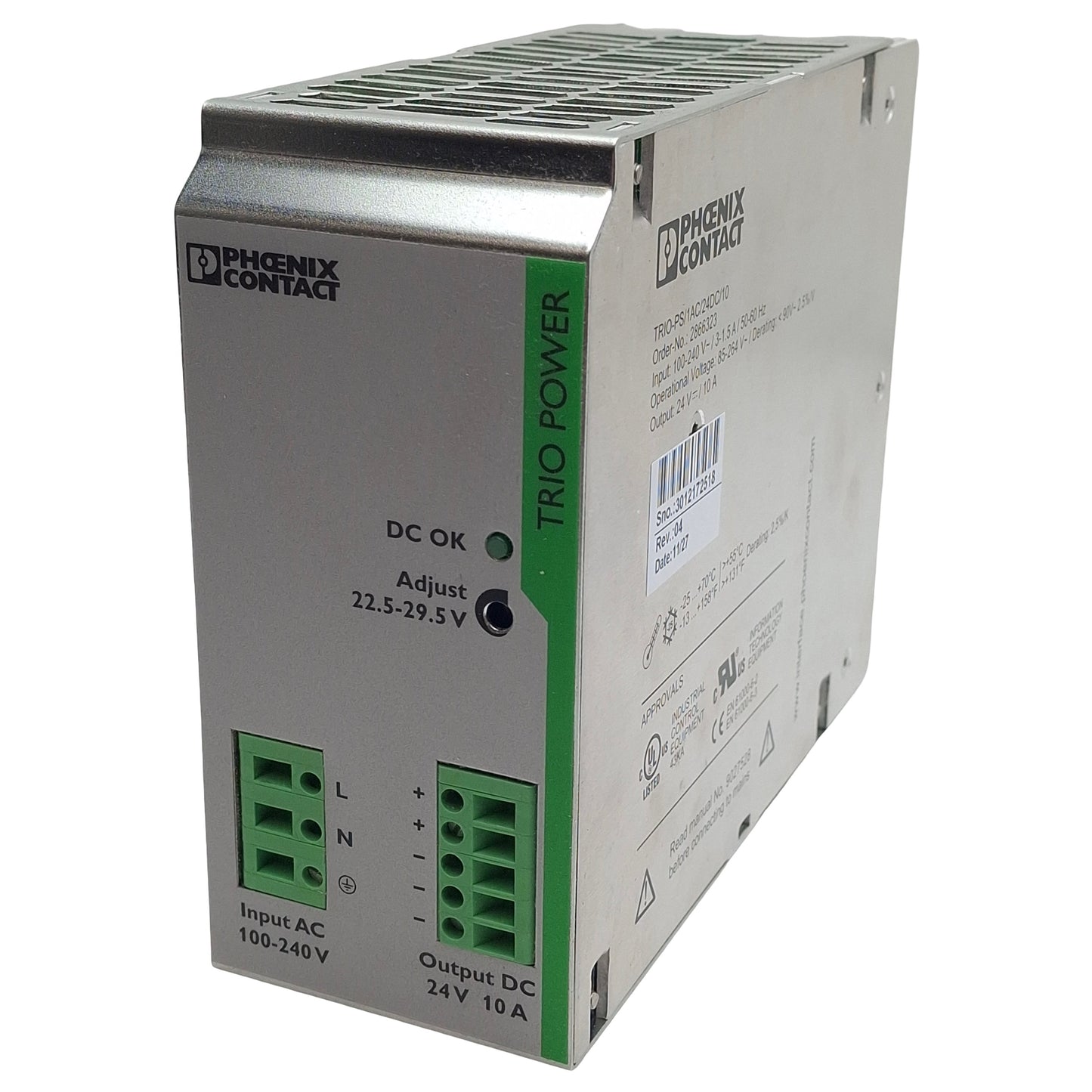 Used Phoenix Contact TRIO-PS/1AC/24DC/10 Power Supply, 100-240VAC In, 10A 24VDC Out