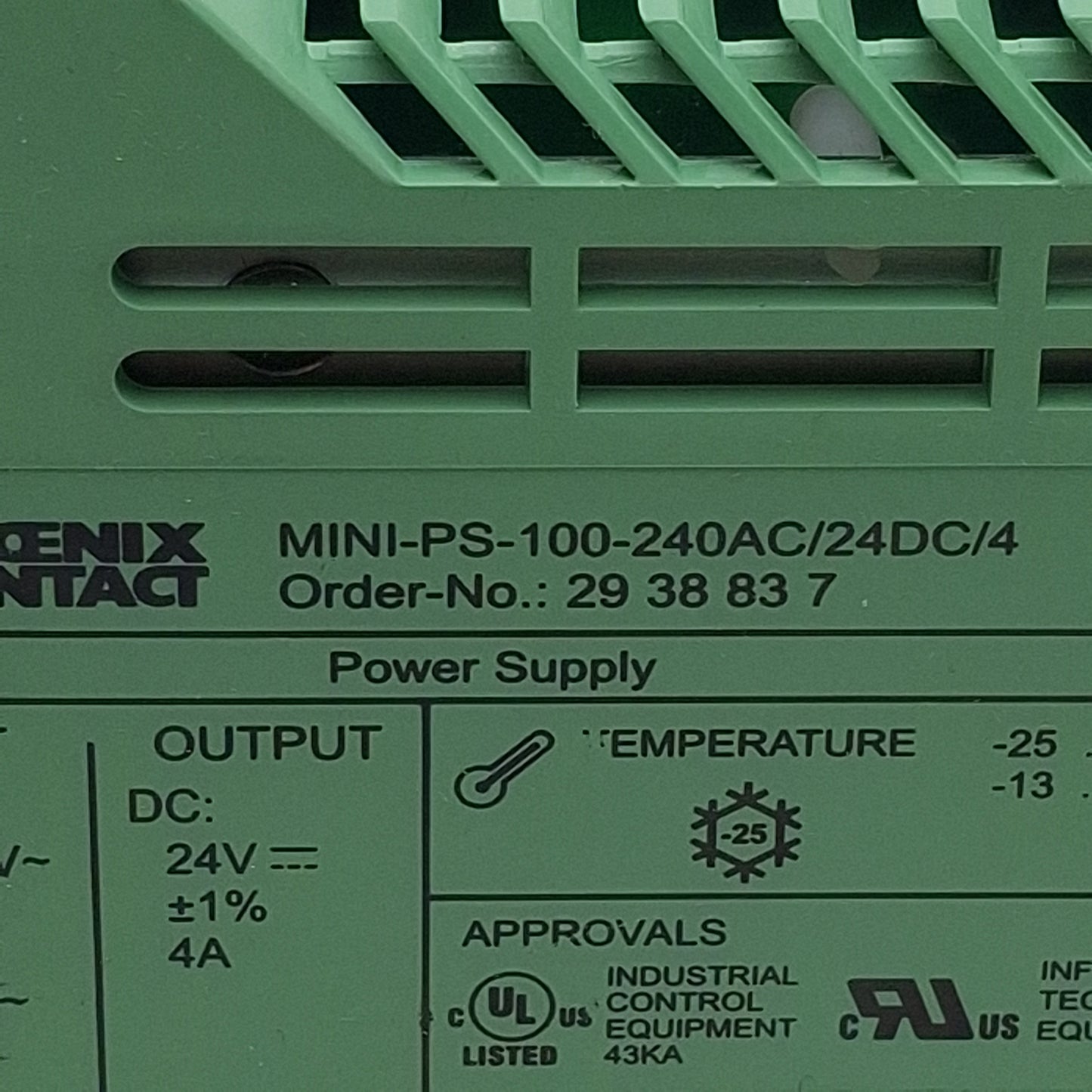 Used Phoenix Contact MINI-PS-100-240AC/24DC/4 Power Supply 100-240VAC In 4A 24VDC Out