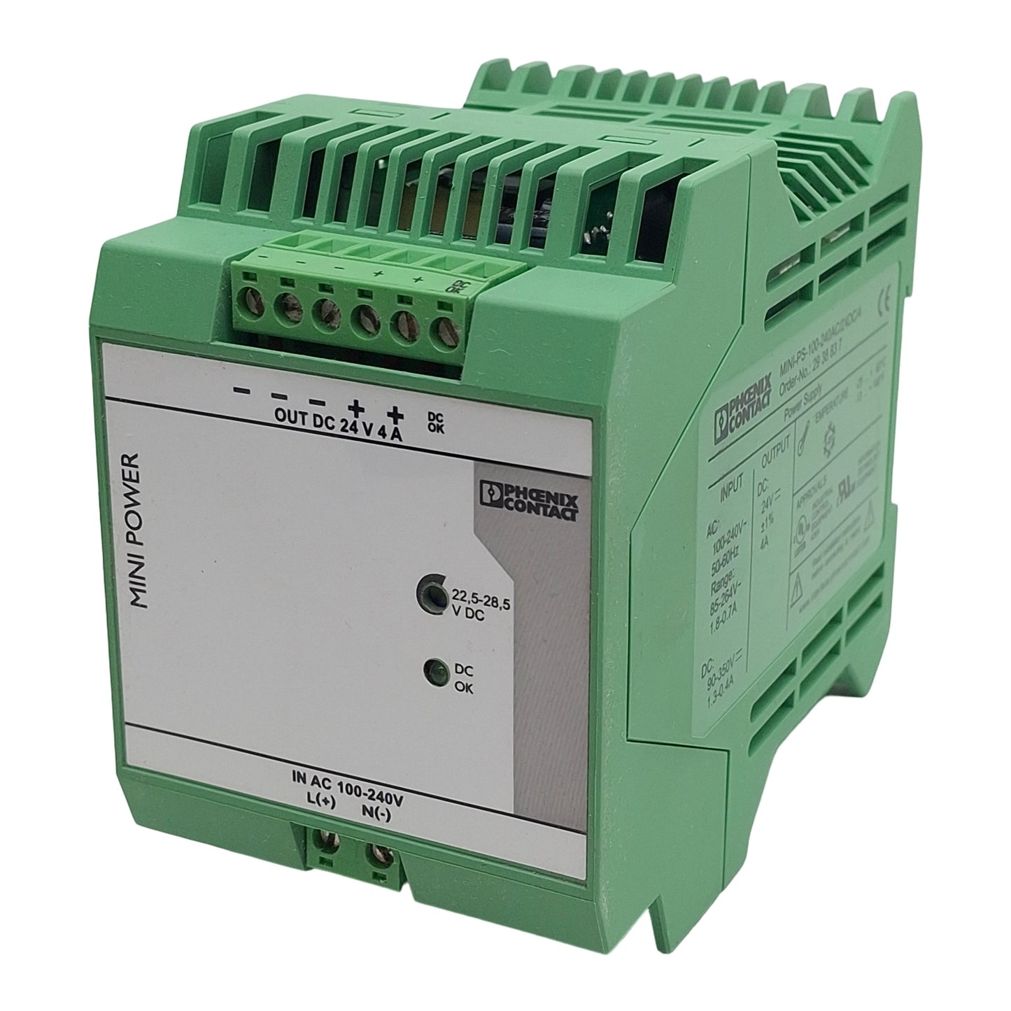 Used Phoenix Contact MINI-PS-100-240AC/24DC/4 Power Supply 100-240VAC In 4A 24VDC Out