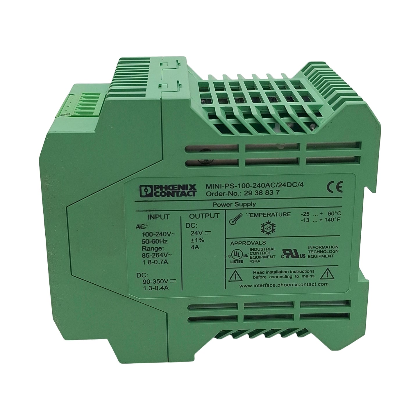 Used Phoenix Contact MINI-PS-100-240AC/24DC/4 Power Supply 100-240VAC In 4A 24VDC Out