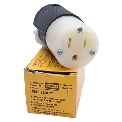 New Hubbell HBL5269C Electrical Plug, 125VAC Supply, 15A, 2-Pole, NEMA 5-15R