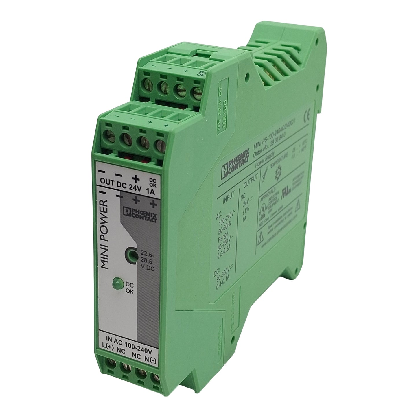 Used Phoenix Contact MINI-PS-100-240AC/24DC/1 Power Supply 100-240VAC In 1A 24VDC Out