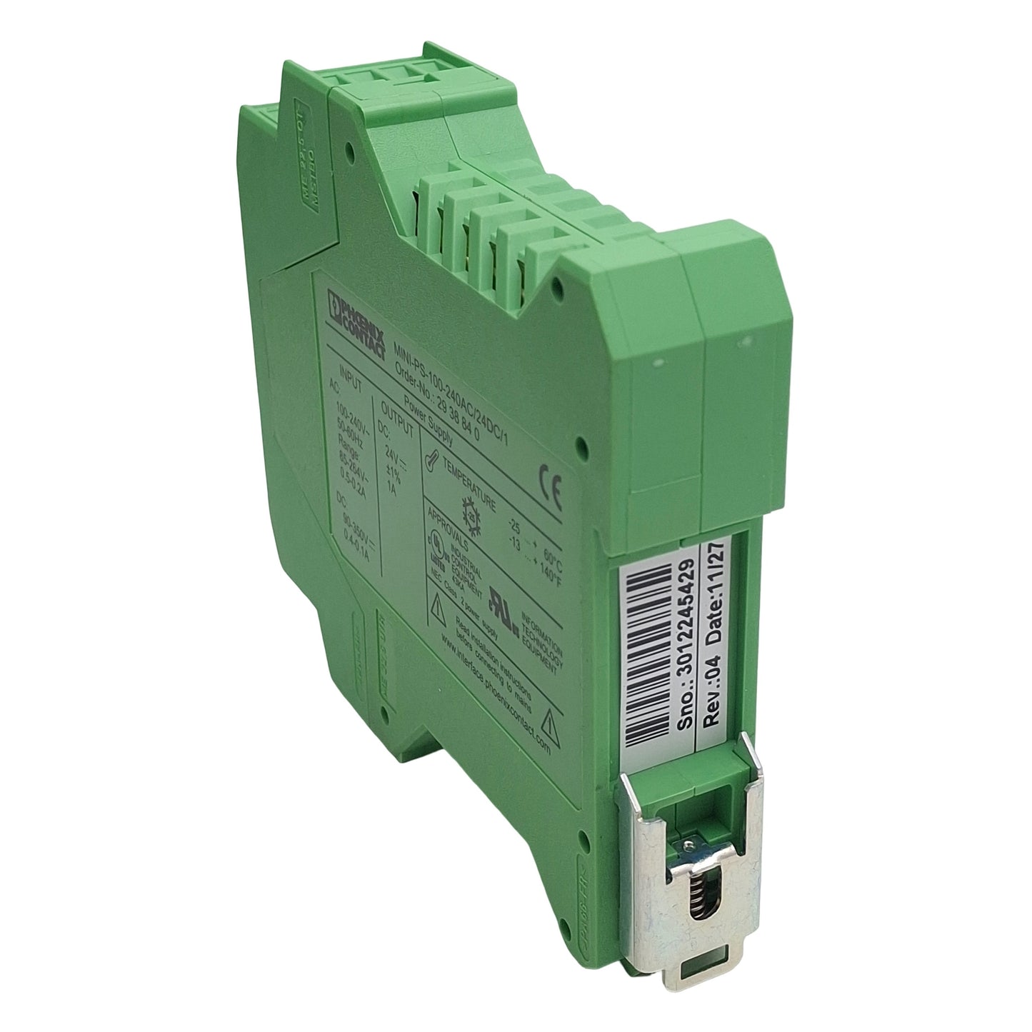 Used Phoenix Contact MINI-PS-100-240AC/24DC/1 Power Supply 100-240VAC In 1A 24VDC Out