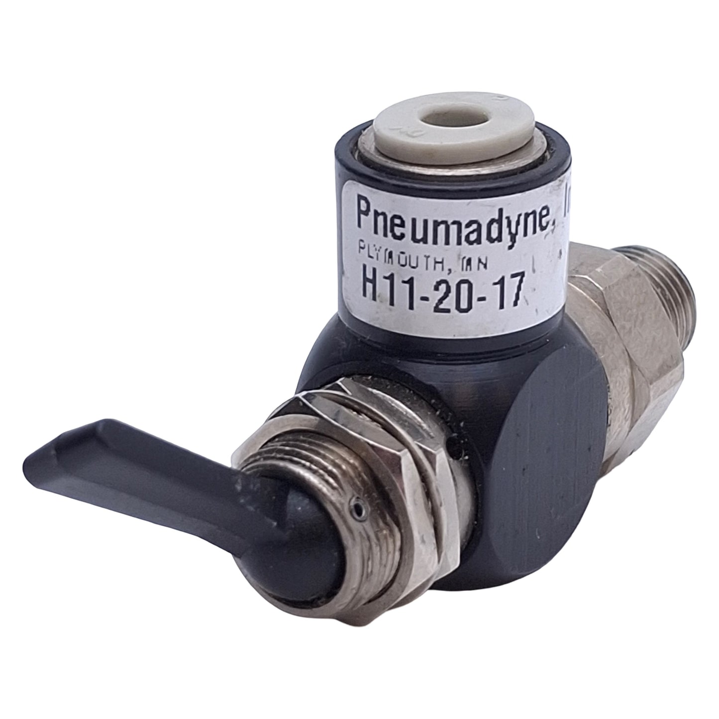 Used Pneumadyne H11-20-17 Toggle Control Valve 1/8" NPT Input, 5/32 Push-In Output