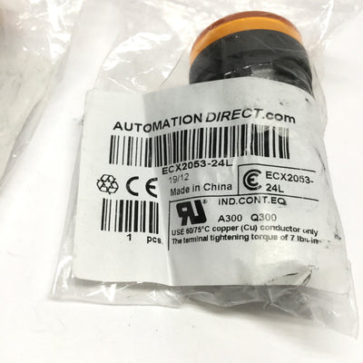 New Lot of 2 Automation Direct ECX2053-24L LED Indicating Light, Yellow, 30mm, 24V