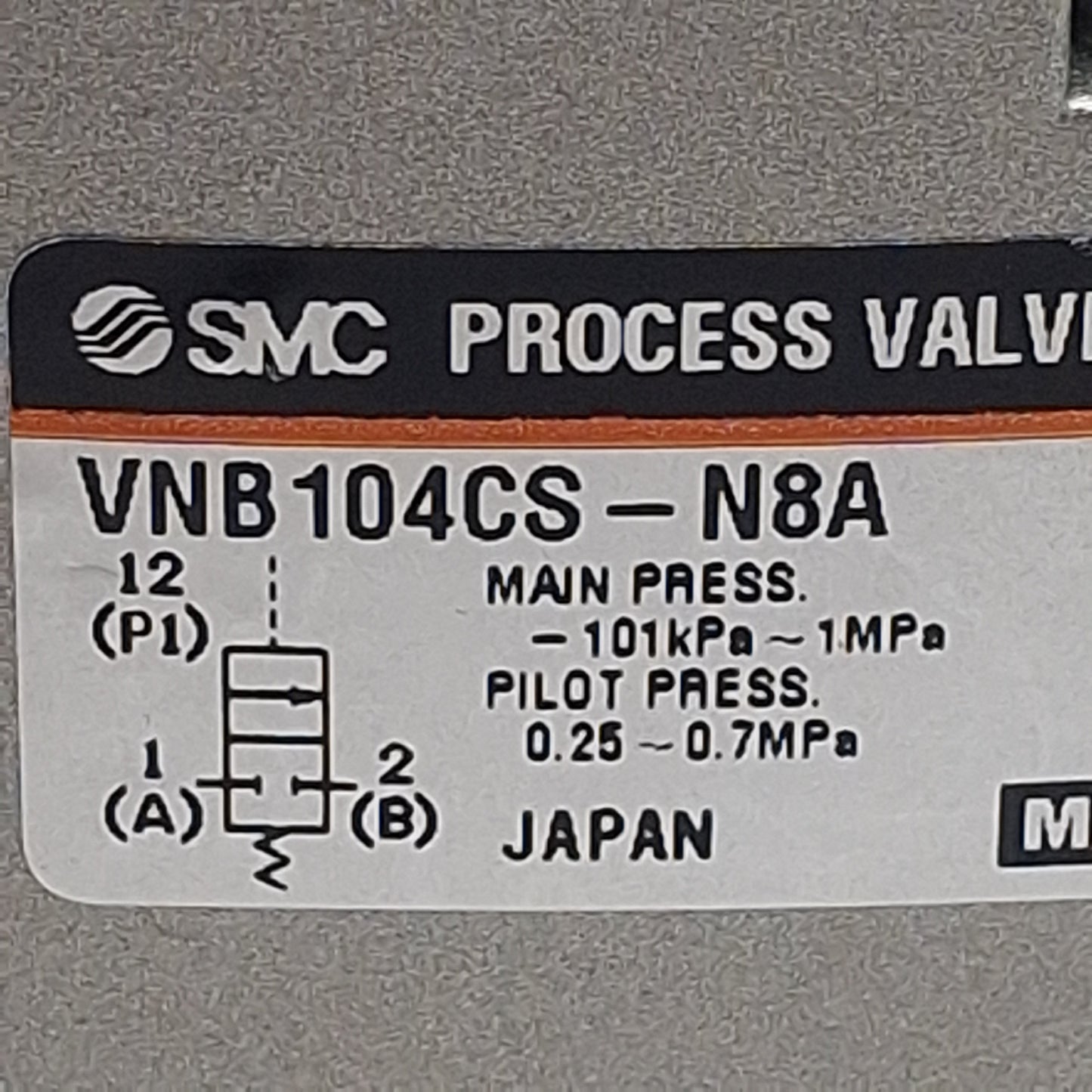 Used SMC VNB104CS-N8A Pneumatic Process Valve, 2-Way, 1/4in NPT, -101kPa~1MPa, 0.8Cv