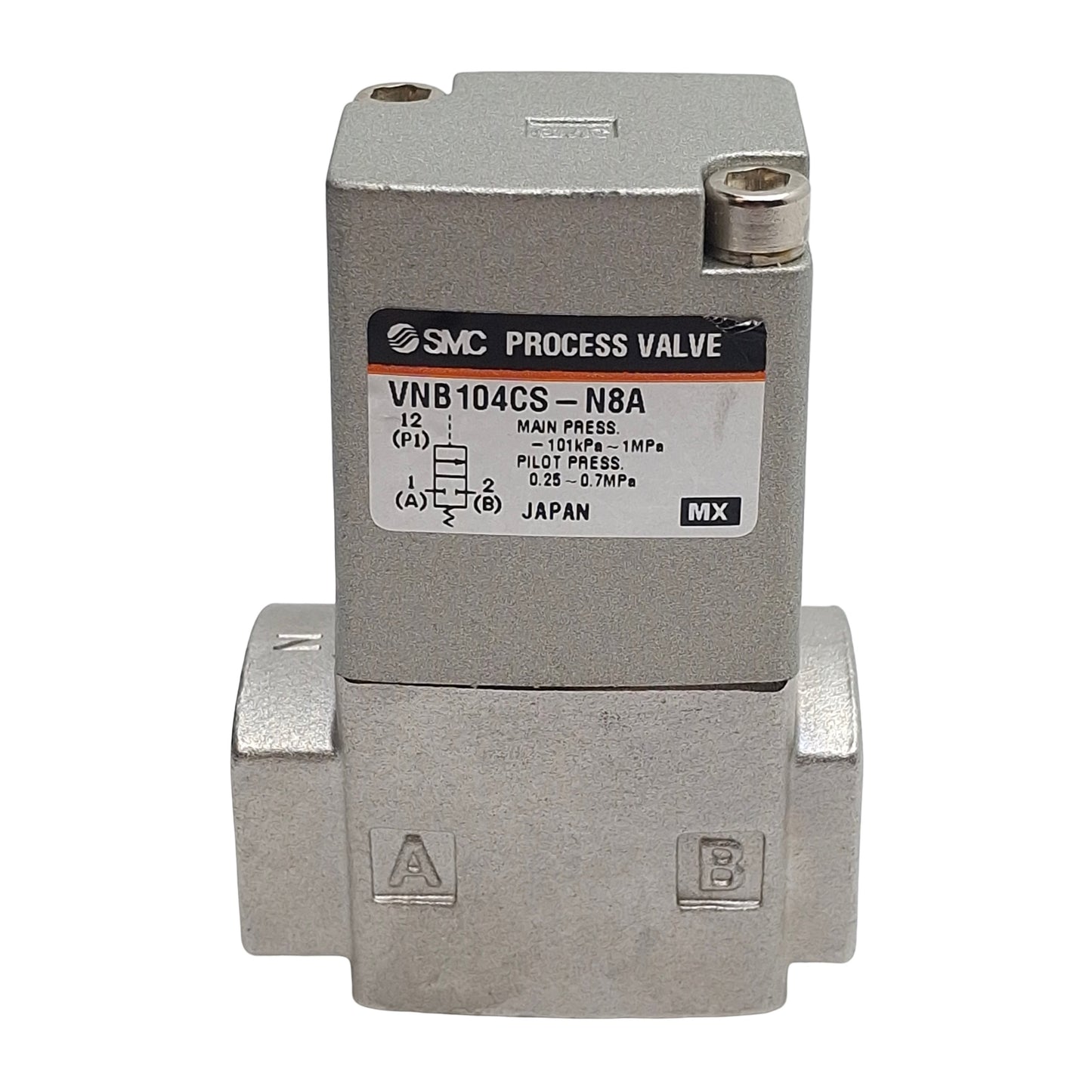 Used SMC VNB104CS-N8A Pneumatic Process Valve, 2-Way, 1/4in NPT, -101kPa~1MPa, 0.8Cv