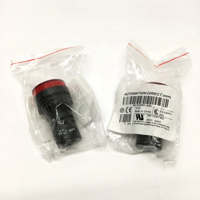 New Lot of 2 Automation Direct ECX2051-24L LED Indicating Light, Red, 30mm, 24V