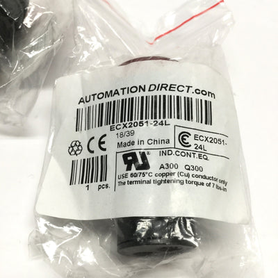 New Lot of 2 Automation Direct ECX2051-24L LED Indicating Light, Red, 30mm, 24V