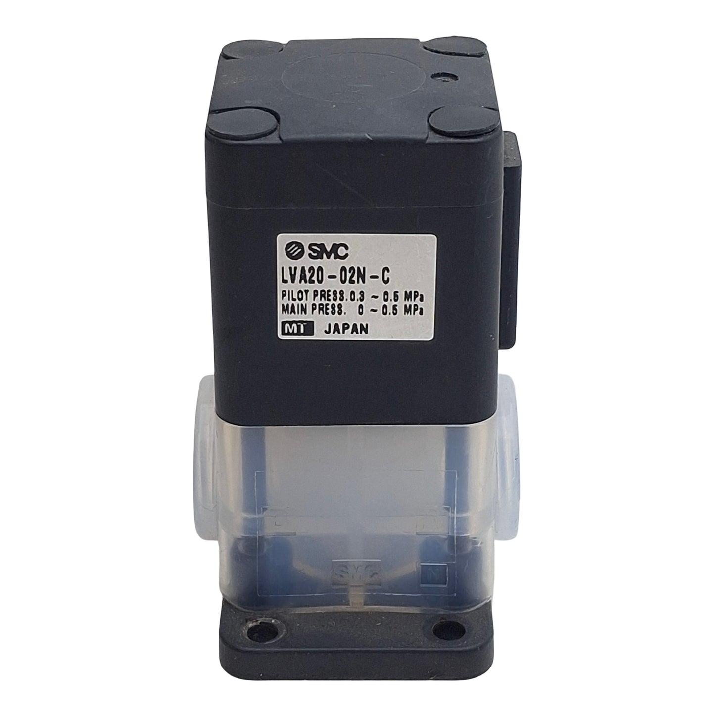 Used SMC LVA20-02N-C Fluoropolymer Valve, N.C., 1/4in NPT, 0-0.5MPa, ø2mm, 0.35Cv