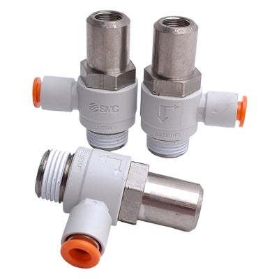New Lot of 3 SMC AS3201F-N03-07SD Pneumatic Flow Control Elbow, 3/8 NPT to 1/4in OD
