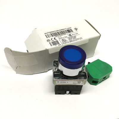 Used Automation Direct GCX1204-24L LED Pushbutton Switch, 22mm, Blue, Momentary, 1NO