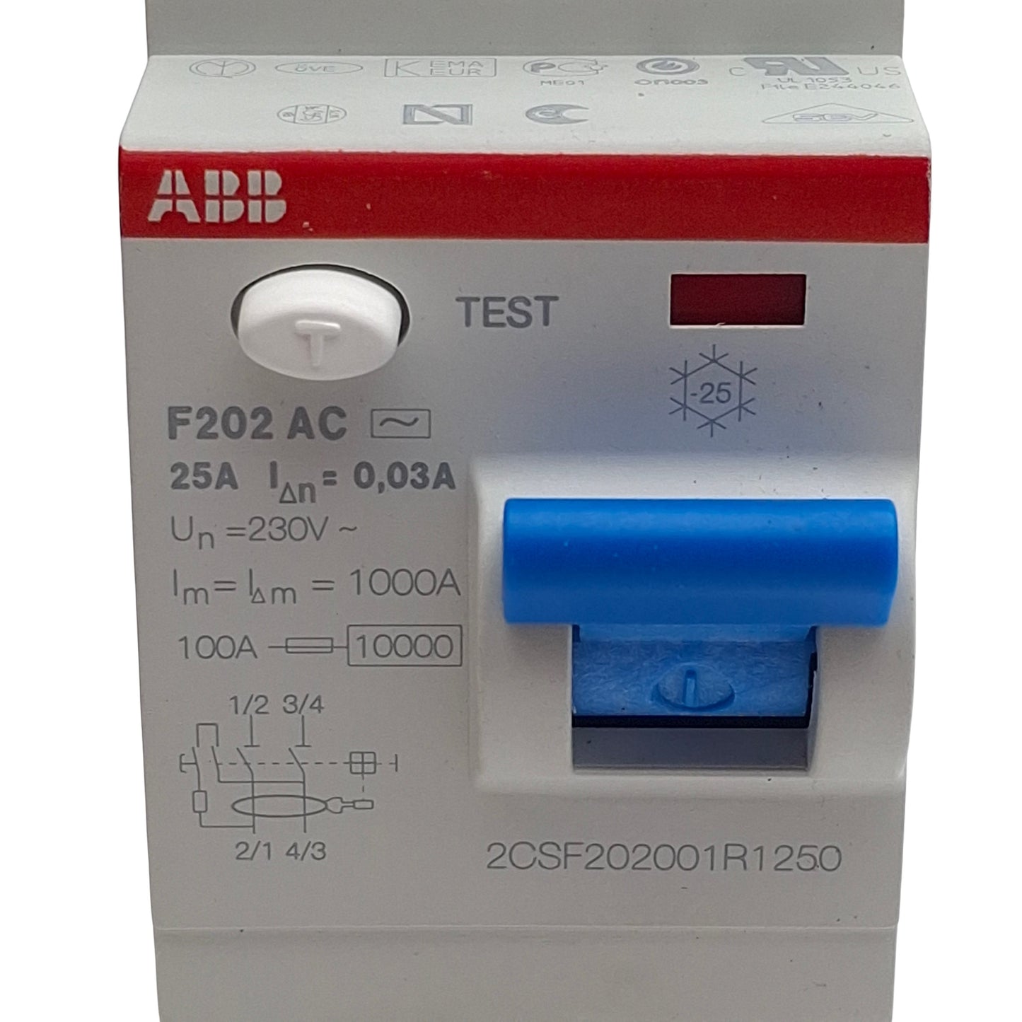 Used ABB F202 AC-25/0.03 Residual Current Circuit Breaker 2-Pole, 30mA 25A 170-254VAC