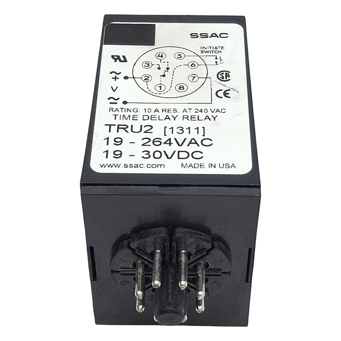 Used SSAC TRU2 Universal Time Delay Relay, SPDT, 0.1s-1000m, 19-264VAC/30VDC, 8-Pin