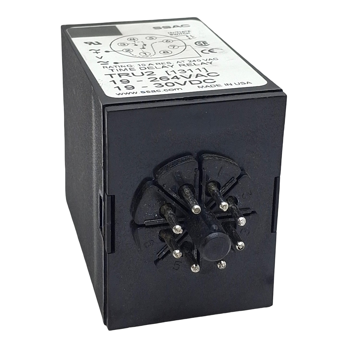 Used SSAC TRU2 Universal Time Delay Relay, SPDT, 0.1s-1000m, 19-264VAC/30VDC, 8-Pin