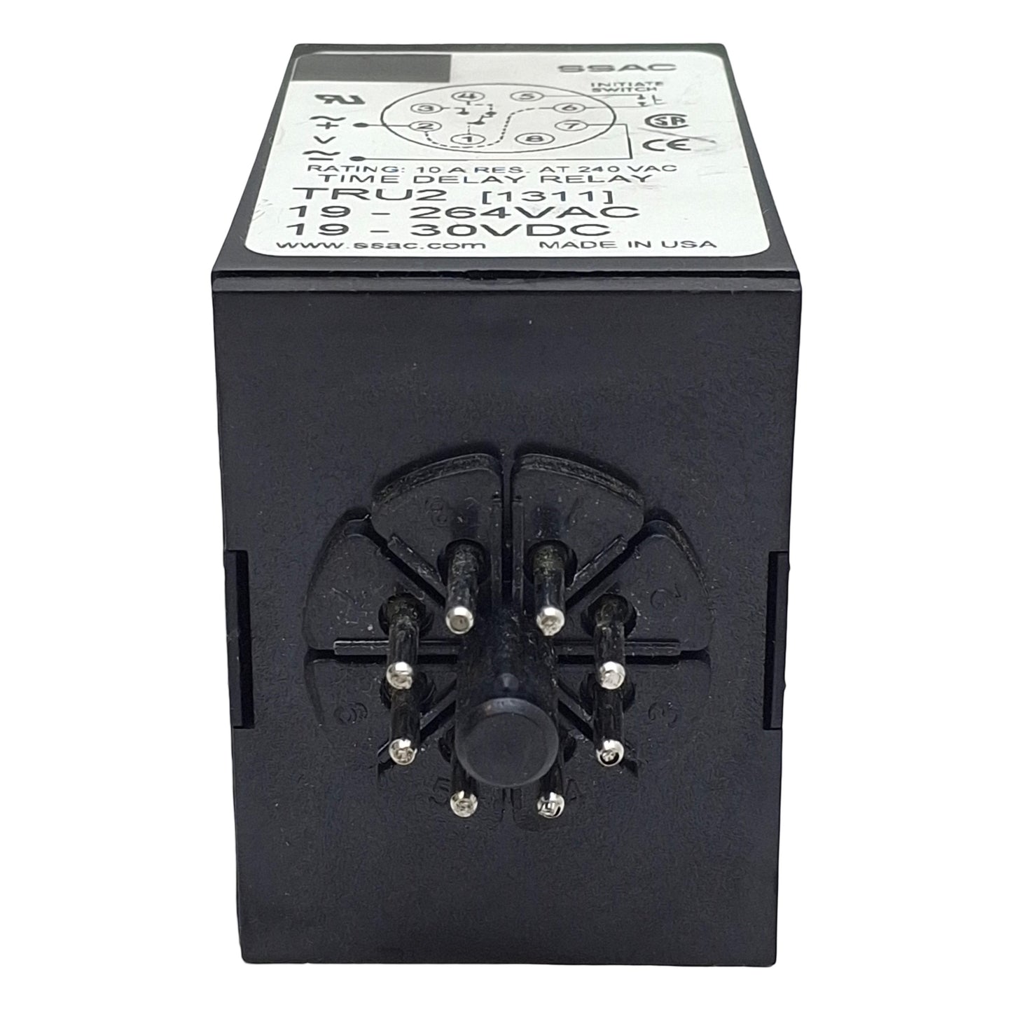 Used SSAC TRU2 Universal Time Delay Relay, SPDT, 0.1s-1000m, 19-264VAC/30VDC, 8-Pin