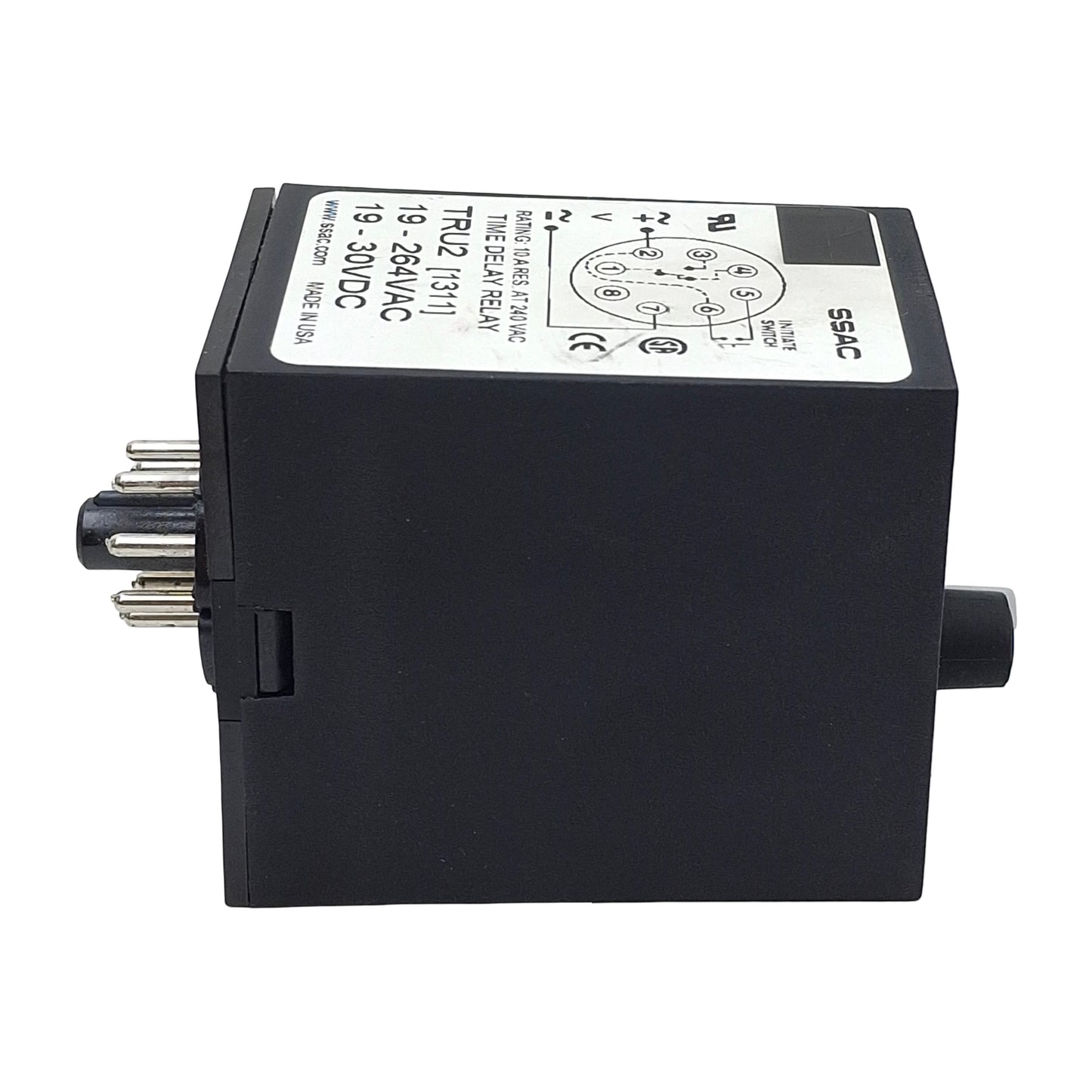 Used SSAC TRU2 Universal Time Delay Relay, SPDT, 0.1s-1000m, 19-264VAC/30VDC, 8-Pin