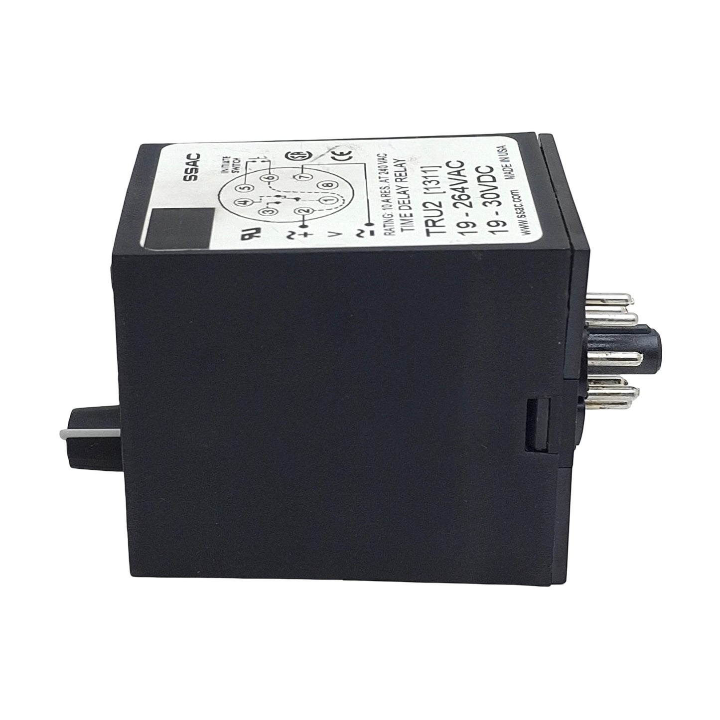 Used SSAC TRU2 Universal Time Delay Relay, SPDT, 0.1s-1000m, 19-264VAC/30VDC, 8-Pin