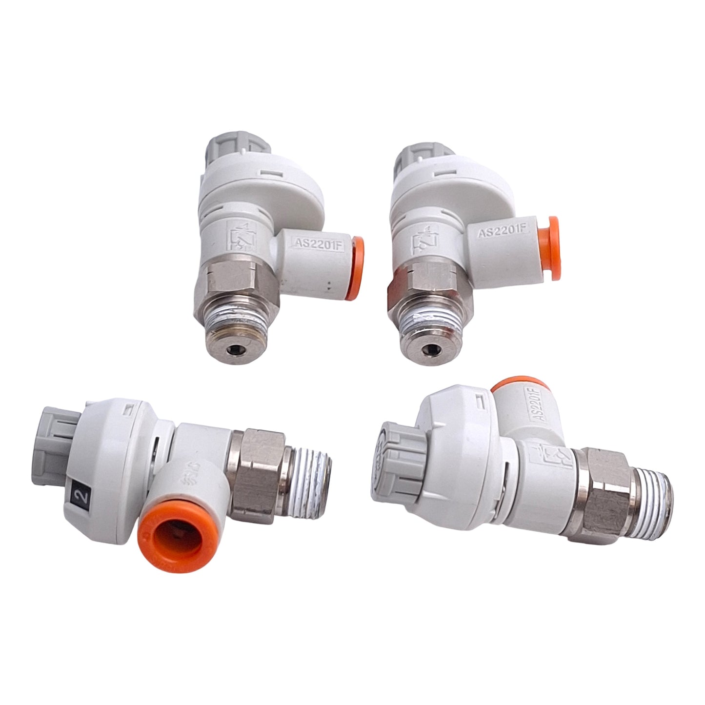 Used Lot of 4 SMC AS2201FG-01-07SA Flow Controller Fitting 1/8in NPT to 1/4in OD Tube