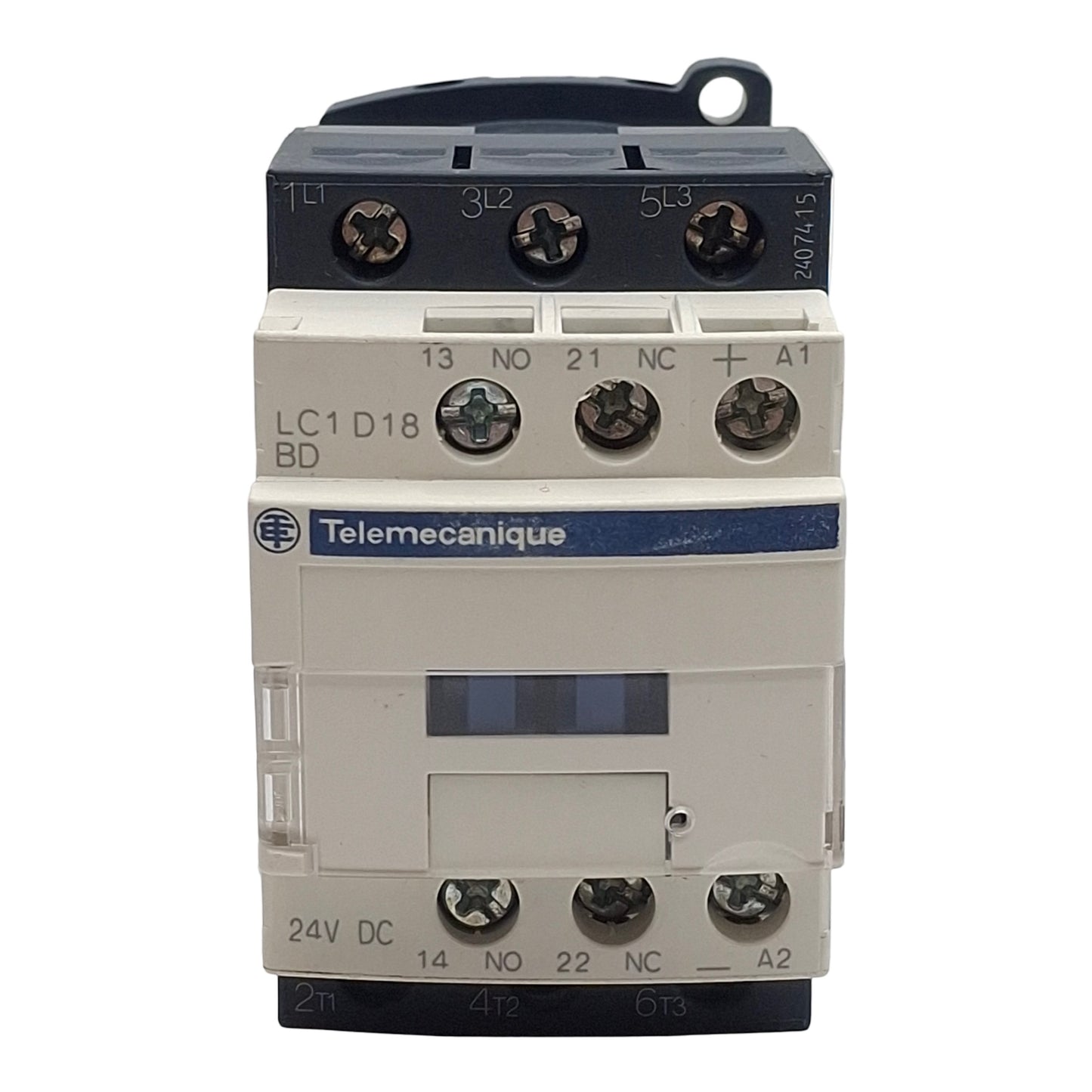 Used Telemecanique LC1D18BD Contactor, 3-Pole 1N.O., 18A 440VAC, 24VDC Coil